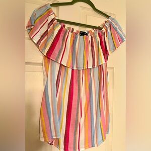 INC candy colored stripes On or Off The Shoulder Top